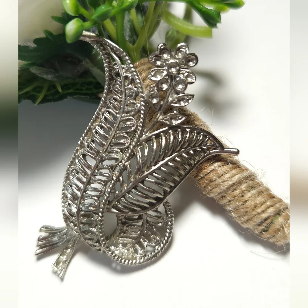 Vintage Sterling Silver Open Filigree Flower Brooch